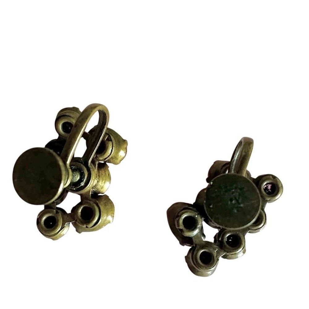 Pink rhinestone brass clip on earrings - Picture 6 of 8